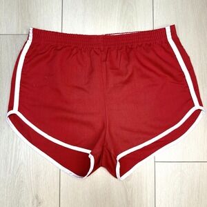VTG 70s Sears Size M 31-32 Red Retro Running Shorts USA White Trim Track Gym